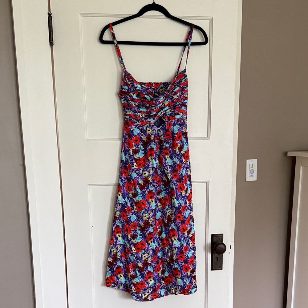 For Love and Lemons Spaghetti Strap Floral Midi Dress in Red & Purple